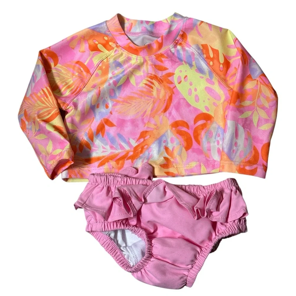 Wonder Nation Tropical Rash Guard Swimsuit Set Girls 18M Pink NWT Two Piece CUTE